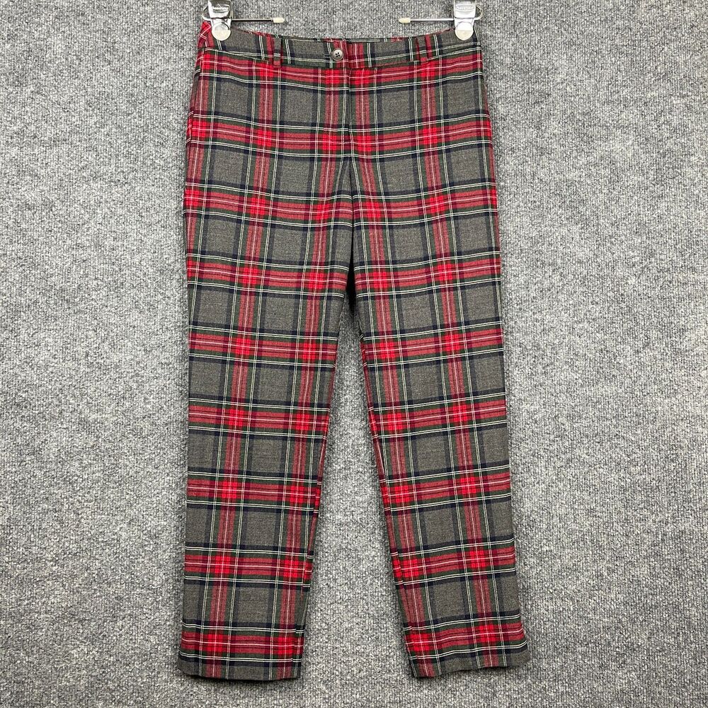Talbots Plaid Wool-Blend Pants 4P Gray Red Straight Leg Lined Tartan Trousers
